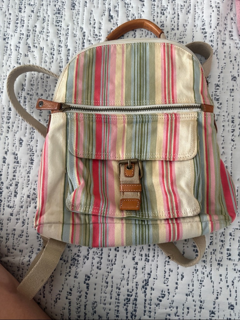 Striped Canvas Backpack – Pink, Green & Cream